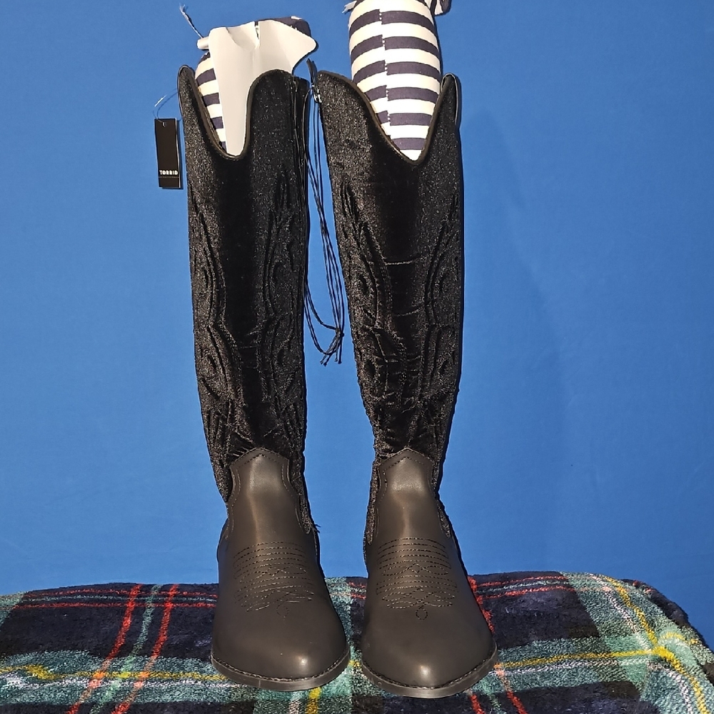 Torrid Black Ov Knee Velvet Boots 11W